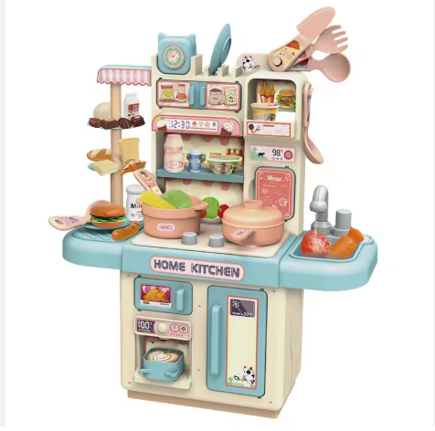 Wholesale Children Kitchen Play House Toys Kitchen Dining Table With Light Automatic Faucet Model Simulation Cooking Game