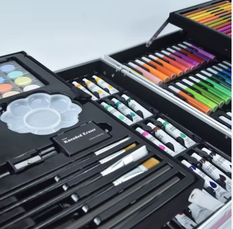 Bview Art 145 Pieces-set Double Aluminum Box Children's Brushes Painting Set Colored Pencil Watercolor Pens Crayons Art Supplies