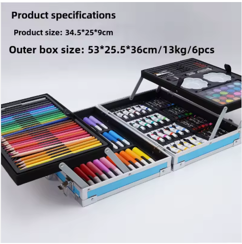 Bview Art 145 Pieces-set Double Aluminum Box Children's Brushes Painting Set Colored Pencil Watercolor Pens Crayons Art Supplies