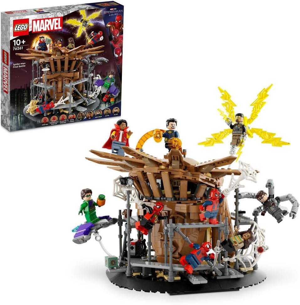 LEGO 76261 Marvel Spider-Man Final Battle Set, Recreate Spider-Man: No Way Home Scene with 3 Peter Parkers, Green Goblin, Electro, Sandman, Ned, Doctor Strange and MJ Minifigures, Collectible Model