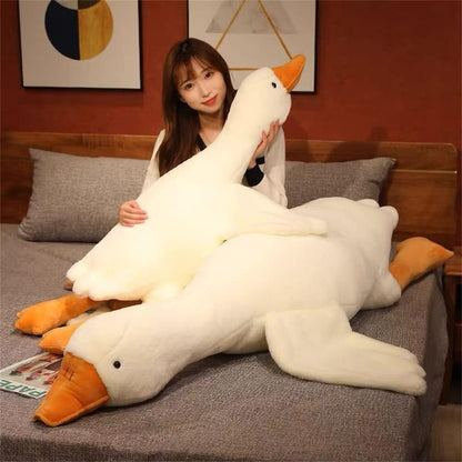 Tiowo Giant White Goose Stuffed Animal Huge Duck Soft Toys Cuddly Plush Toys Big Long Swan Doll Kids Plush Pillow Sleeping Hugging Bolster Pillow Cushion for Bed Sofa Floor (White,130cm/51inch)