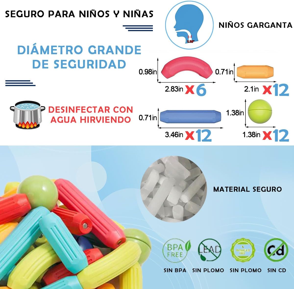 Magnetic Toys, 42 Pcs Magnetic Building Toys with Balls and Magnetic Rods Magnetic Blocks Toys Construction 3D, Stacking Game for Boys and Girls Didactic Magnets