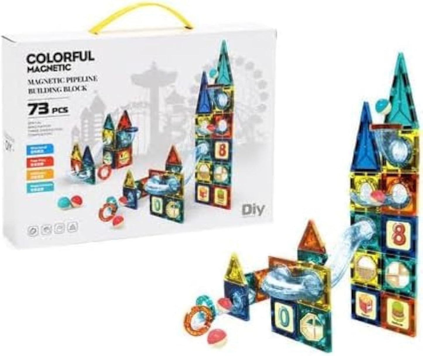 KIDSZONE Magnet Tiles Magnetic Building Blocks, Magnetic Tiles, Square Building Castle, Preschool Toys, STEM Stacking Construction Toys for Boys Girls (120 PCS)