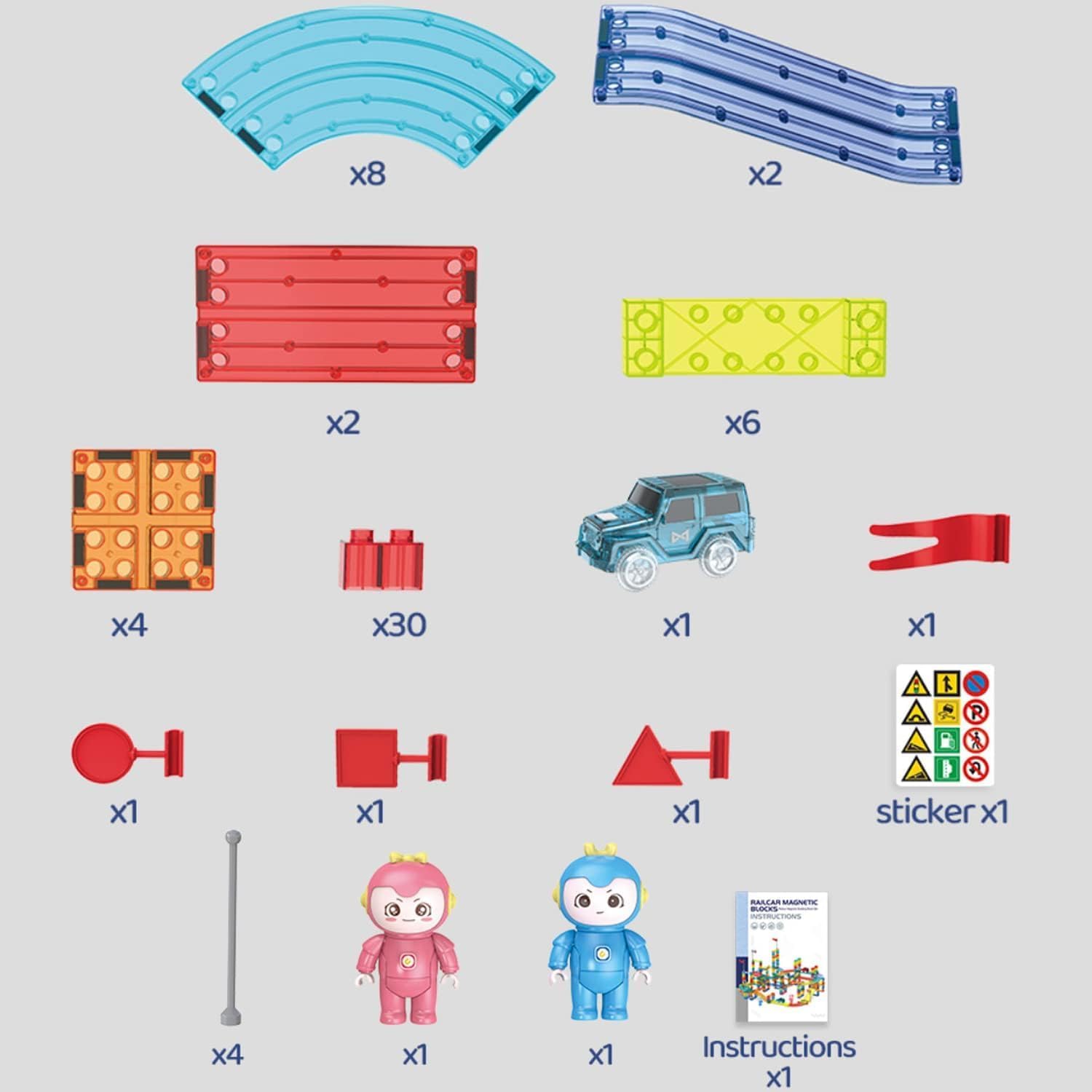 KIDSZONE Race Car Track Building Block Educational Toy Set | Magnetic Tiles Magnet Playset | STEM Learning Construction Kit | Hand-Eye Coordination | Brain Development | Gift (63 Pcs)