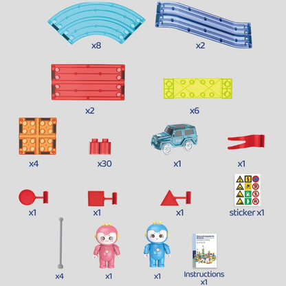 KIDSZONE Race Car Track Building Block Educational Toy Set | Magnetic Tiles Magnet Playset | STEM Learning Construction Kit | Hand-Eye Coordination | Brain Development | Gift (63 Pcs)