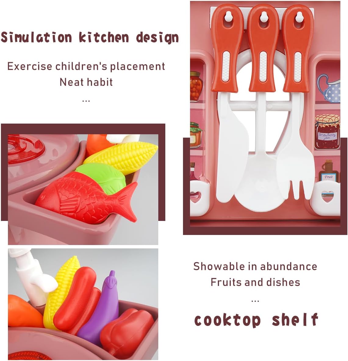 HaiLeTao Kitchen Toys Imitated Chef Light Music Pretend Cooking Food Play Dinnerware Set Safe Cute Children Girl Toy Gift Fun Game Toy Kitchen Sink with Running Water and Electronic Induction Stove
