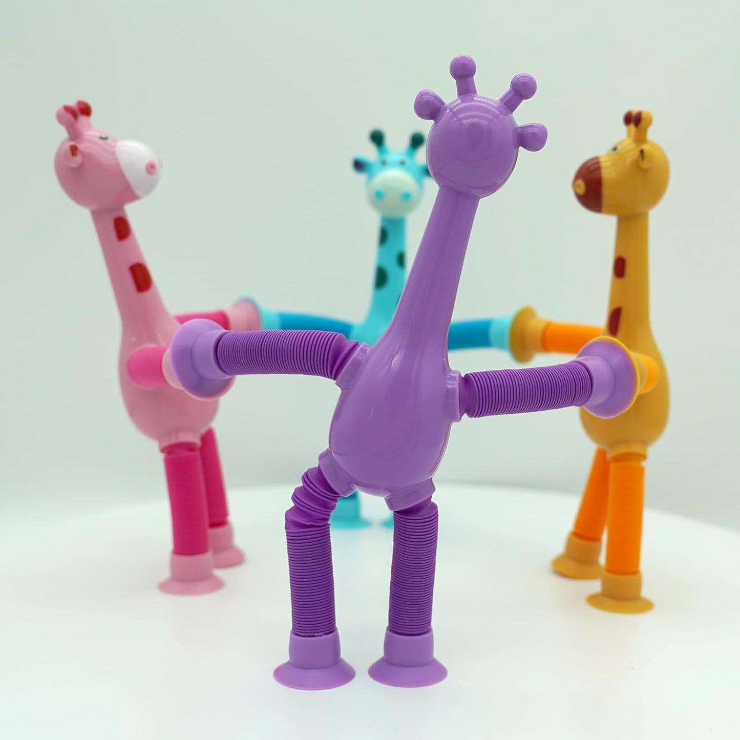 KIDSZONE SET of 4/10 Giraffe Pieces LED Telescopic Suction Cup Giraffe Toy, Shape Changing Telescopic Tube Fidget Toys, Pop Tubes, Fidget Tubes Sensory Toys for Girls Boys Baby Gift (Set of 4)