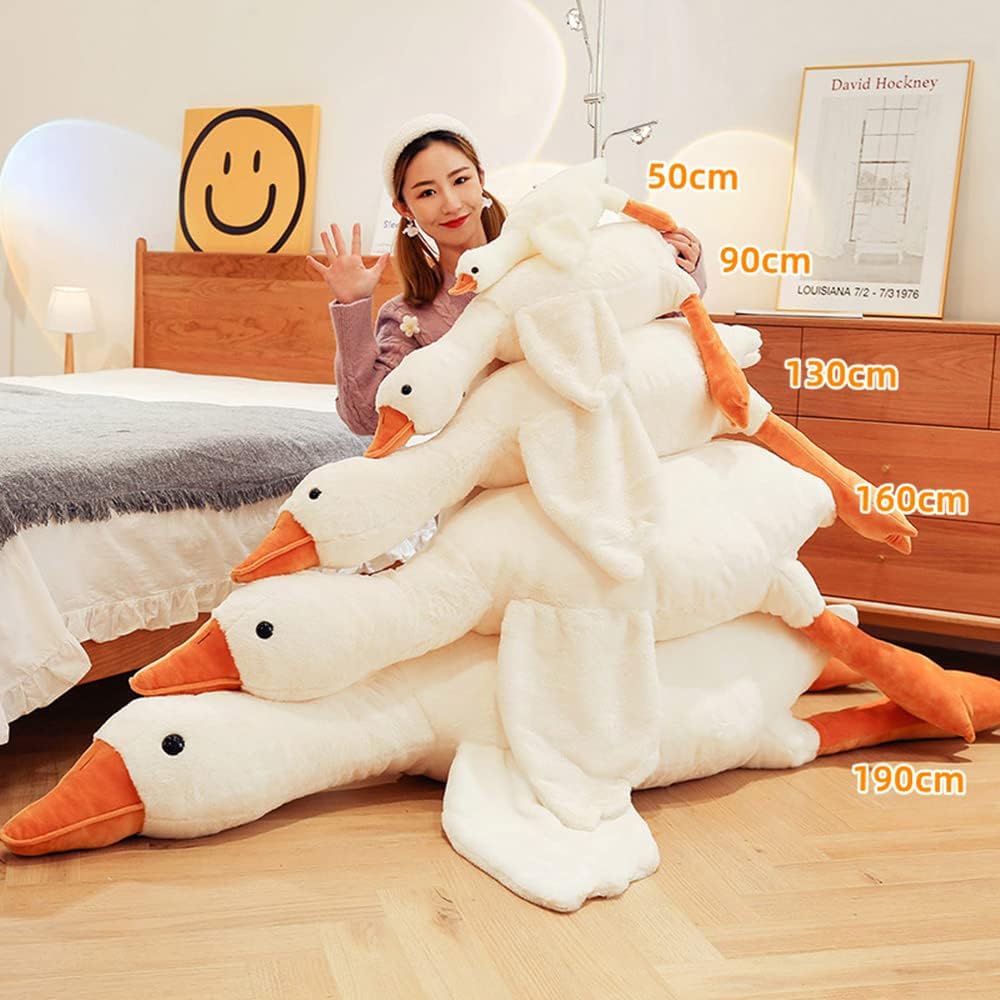 Tiowo Giant White Goose Stuffed Animal Huge Duck Soft Toys Cuddly Plush Toys Big Long Swan Doll Kids Plush Pillow Sleeping Hugging Bolster Pillow Cushion for Bed Sofa Floor (White,130cm/51inch)