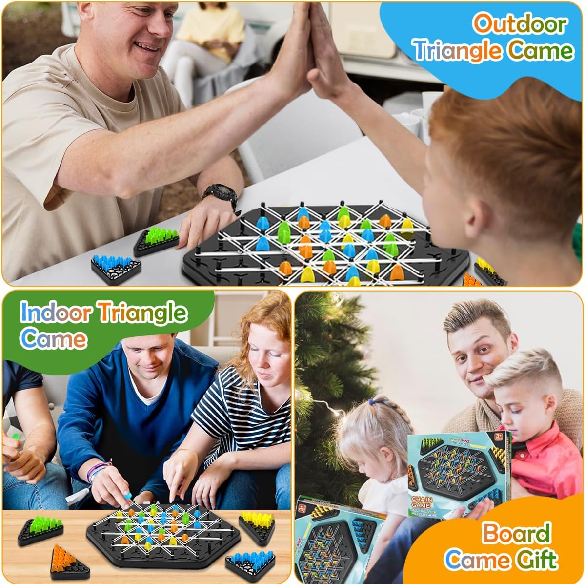 Chain Triangle Chess Game, Territory Capture Family Game, Triggle Rubber Band, 2 to 4 Players, Ages 3+ (1set)