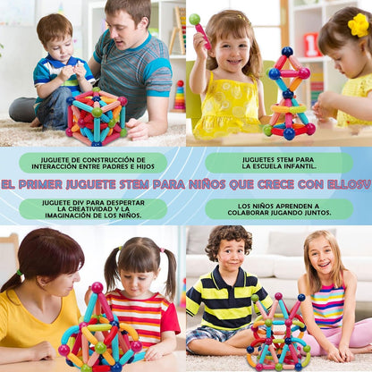 Magnetic Toys, 42 Pcs Magnetic Building Toys with Balls and Magnetic Rods Magnetic Blocks Toys Construction 3D, Stacking Game for Boys and Girls Didactic Magnets