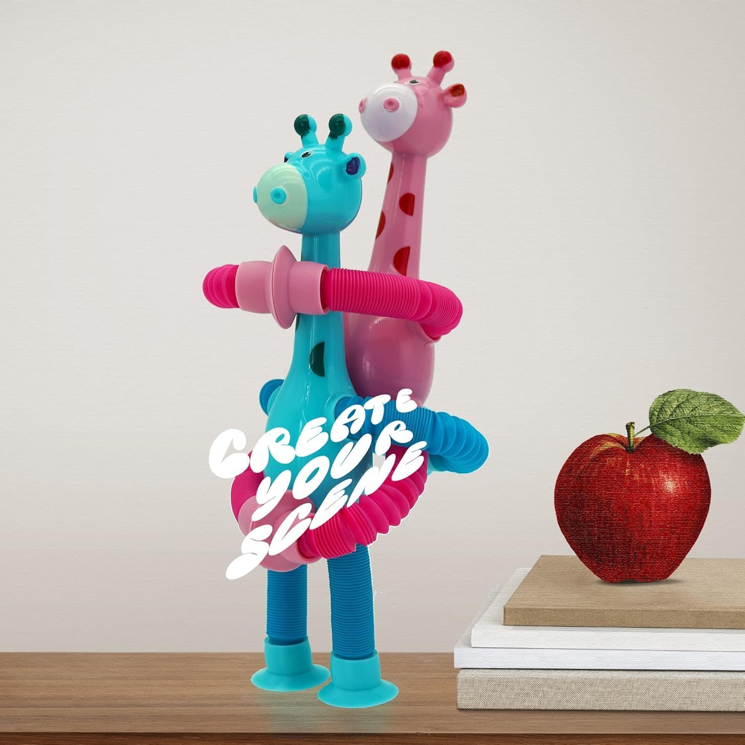 KIDSZONE SET of 4/10 Giraffe Pieces LED Telescopic Suction Cup Giraffe Toy, Shape Changing Telescopic Tube Fidget Toys, Pop Tubes, Fidget Tubes Sensory Toys for Girls Boys Baby Gift (Set of 4)