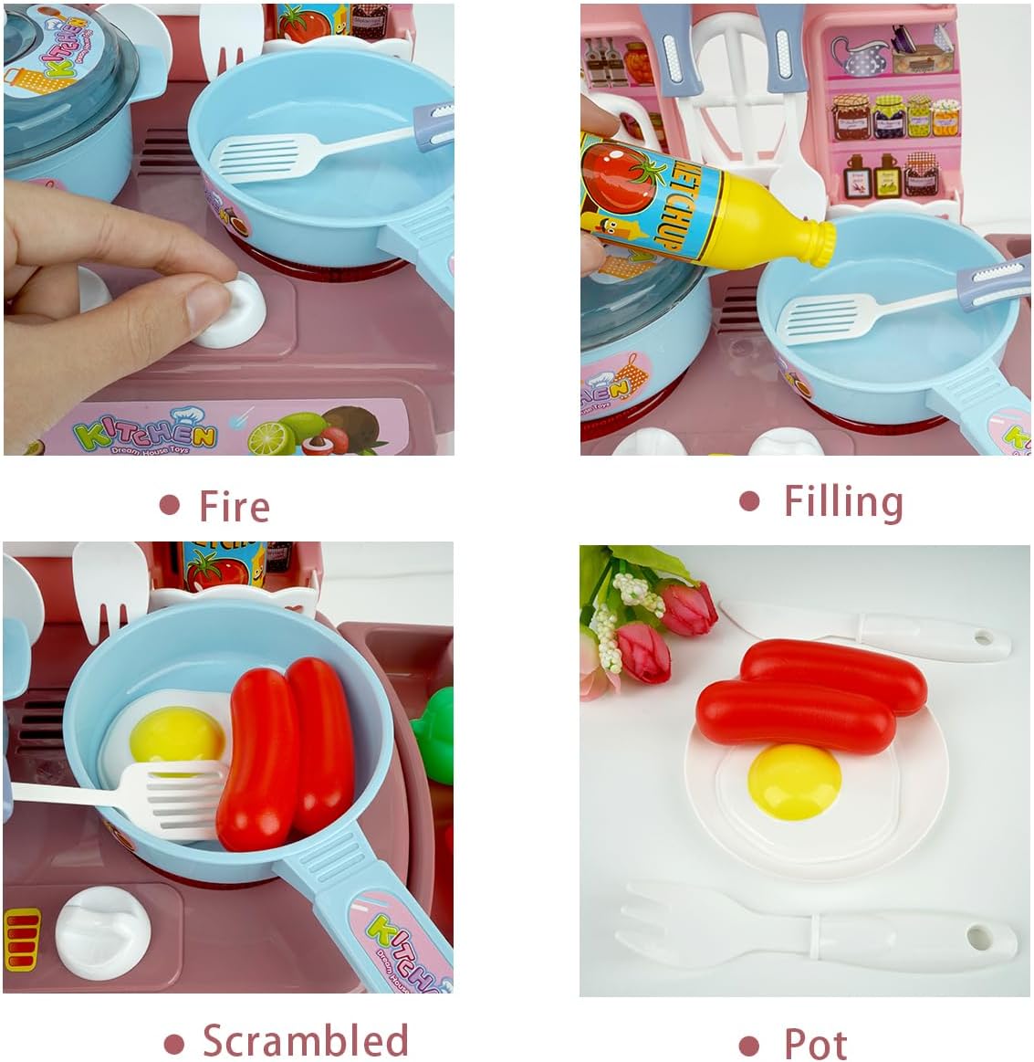 HaiLeTao Kitchen Toys Imitated Chef Light Music Pretend Cooking Food Play Dinnerware Set Safe Cute Children Girl Toy Gift Fun Game Toy Kitchen Sink with Running Water and Electronic Induction Stove