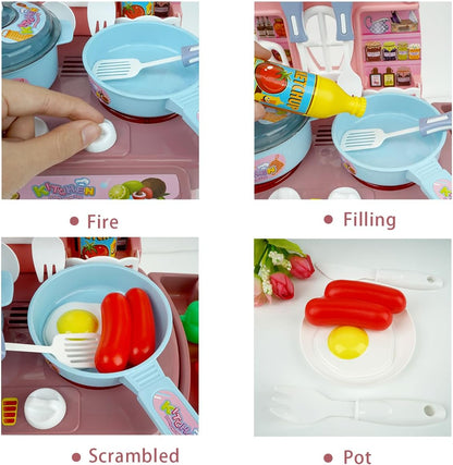 HaiLeTao Kitchen Toys Imitated Chef Light Music Pretend Cooking Food Play Dinnerware Set Safe Cute Children Girl Toy Gift Fun Game Toy Kitchen Sink with Running Water and Electronic Induction Stove