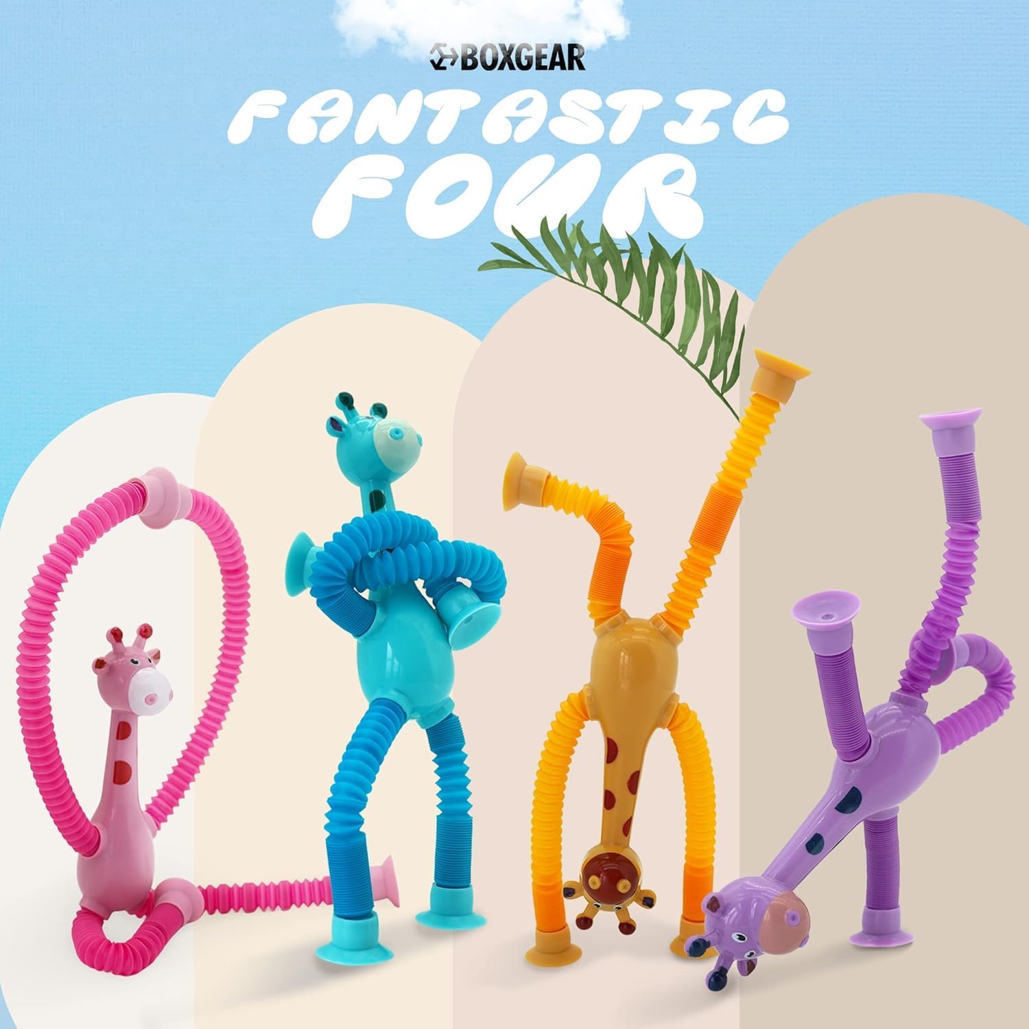 KIDSZONE SET of 4/10 Giraffe Pieces LED Telescopic Suction Cup Giraffe Toy, Shape Changing Telescopic Tube Fidget Toys, Pop Tubes, Fidget Tubes Sensory Toys for Girls Boys Baby Gift (Set of 4)