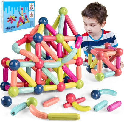 Magnetic Toys, 42 Pcs Magnetic Building Toys with Balls and Magnetic Rods Magnetic Blocks Toys Construction 3D, Stacking Game for Boys and Girls Didactic Magnets