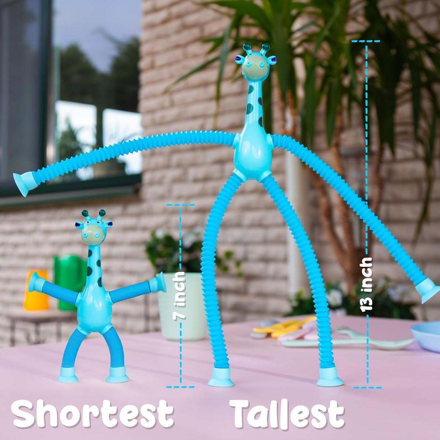 KIDSZONE SET of 4/10 Giraffe Pieces LED Telescopic Suction Cup Giraffe Toy, Shape Changing Telescopic Tube Fidget Toys, Pop Tubes, Fidget Tubes Sensory Toys for Girls Boys Baby Gift (Set of 4)