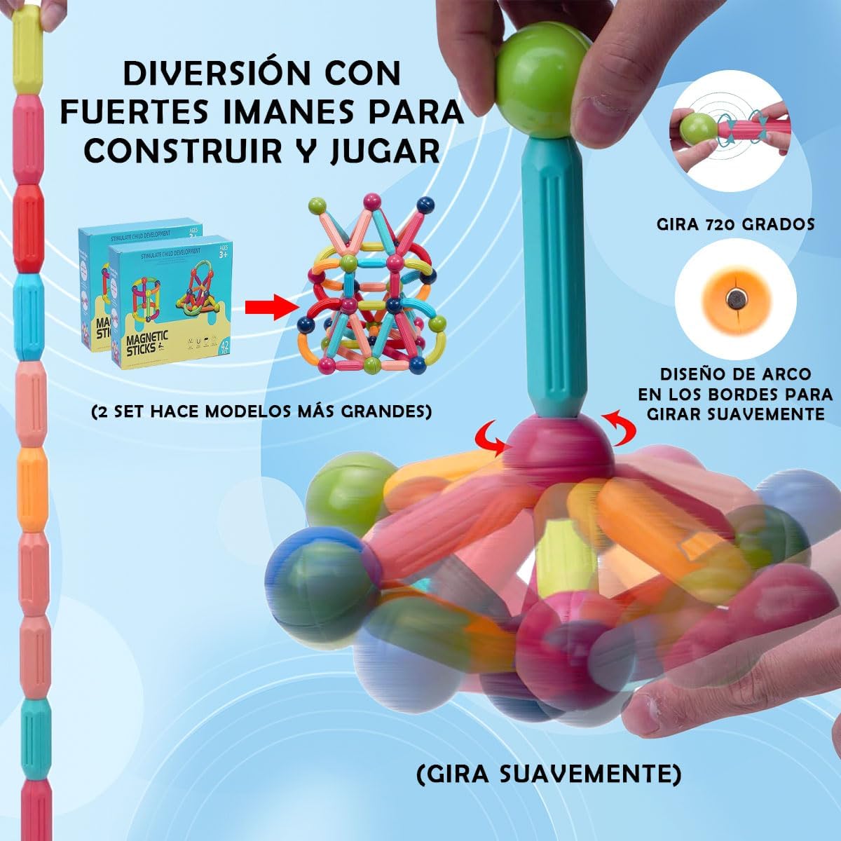 Magnetic Toys, 42 Pcs Magnetic Building Toys with Balls and Magnetic Rods Magnetic Blocks Toys Construction 3D, Stacking Game for Boys and Girls Didactic Magnets