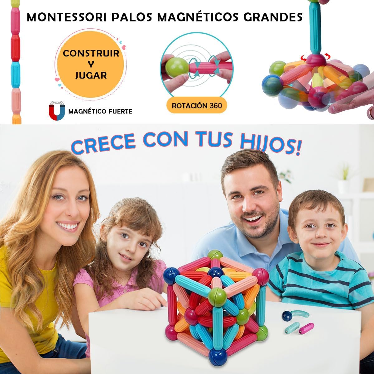 Magnetic Toys, 42 Pcs Magnetic Building Toys with Balls and Magnetic Rods Magnetic Blocks Toys Construction 3D, Stacking Game for Boys and Girls Didactic Magnets