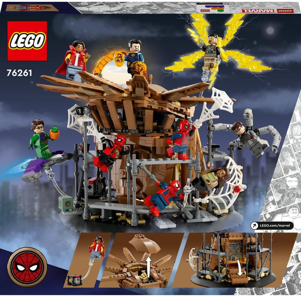 LEGO 76261 Marvel Spider-Man Final Battle Set, Recreate Spider-Man: No Way Home Scene with 3 Peter Parkers, Green Goblin, Electro, Sandman, Ned, Doctor Strange and MJ Minifigures, Collectible Model