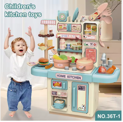 Wholesale Children Kitchen Play House Toys Kitchen Dining Table With Light Automatic Faucet Model Simulation Cooking Game