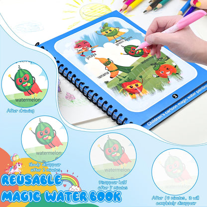 Kacunoki Water Magic Colouring Book 5Pcs Water Painting Books Reusable Water Colouring Books for Children Mess Free Magic Painting Books with Water Pens for 3 4 5 6 Year Old Kids Boys Girls, Style B