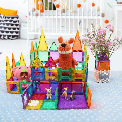 KIDSZONE Magnet Tiles Magnetic Building Blocks, Magnetic Tiles, Square Building Castle, Preschool Toys, STEM Stacking Construction Toys for Boys Girls (120 PCS)