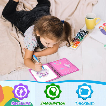 Kacunoki Water Magic Colouring Book 5Pcs Water Painting Books Reusable Water Colouring Books for Children Mess Free Magic Painting Books with Water Pens for 3 4 5 6 Year Old Kids Boys Girls, Style B