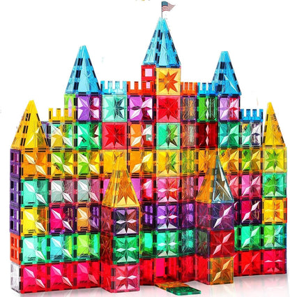 KIDSZONE Magnet Tiles Magnetic Building Blocks, Magnetic Tiles, Square Building Castle, Preschool Toys, STEM Stacking Construction Toys for Boys Girls (120 PCS)