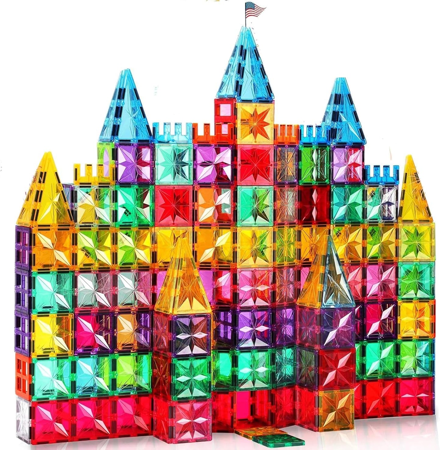 KIDSZONE Magnet Tiles Magnetic Building Blocks, Magnetic Tiles, Square Building Castle, Preschool Toys, STEM Stacking Construction Toys for Boys Girls (120 PCS)