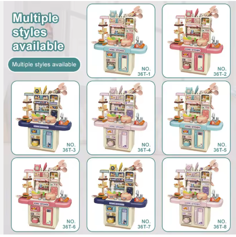 Wholesale Children Kitchen Play House Toys Kitchen Dining Table With Light Automatic Faucet Model Simulation Cooking Game