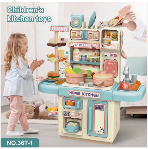 Wholesale Children Kitchen Play House Toys Kitchen Dining Table With Light Automatic Faucet Model Simulation Cooking Game