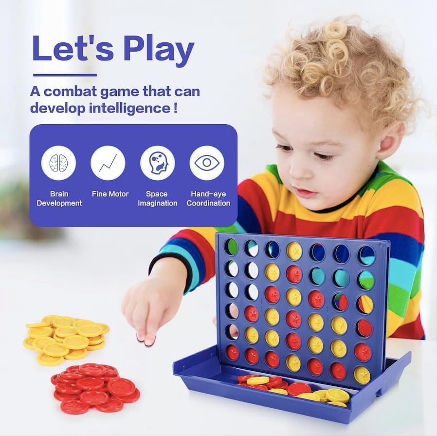 لعبة 4 في صف واحد من اف بي فاني باني، لعبة كونيكت عائلية كلاسيكية، احصل على لعبة استراتيجية 4 في صف واحد للاعبين، ألعاب لوحية للأولاد والبنات من سن 3 سنوات فما فوق، 6 أقراص احتياطية متضمنة، حجم متوسط