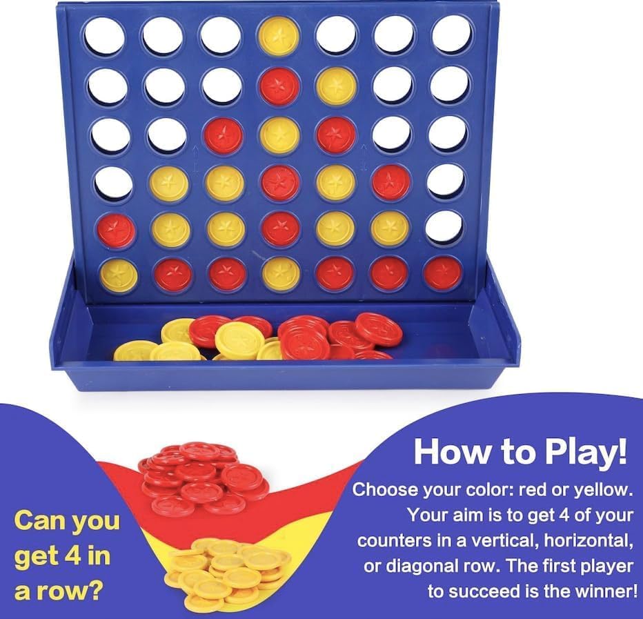 لعبة 4 في صف واحد من اف بي فاني باني، لعبة كونيكت عائلية كلاسيكية، احصل على لعبة استراتيجية 4 في صف واحد للاعبين، ألعاب لوحية للأولاد والبنات من سن 3 سنوات فما فوق، 6 أقراص احتياطية متضمنة، حجم متوسط