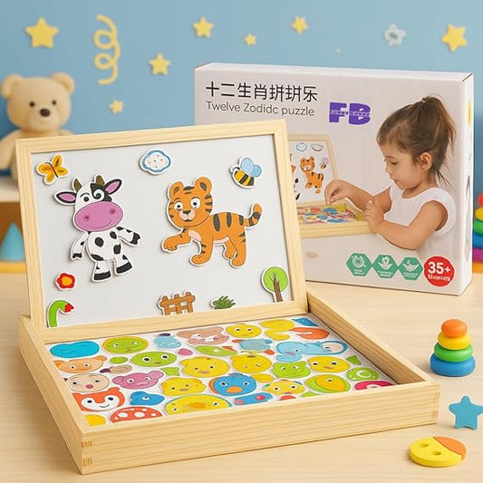 Happy Farm Magnetic Puzzle Board – Wooden Educational Toy (Ages 3+)
