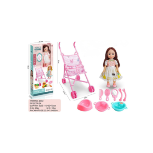 Baby Doll Stroller Playset with Accessories – Fashion Doll, Push Stroller & Feeding Set (Ages 3+)