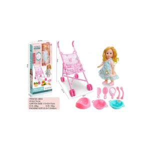 Baby Doll Stroller Playset with Accessories – Fashion Doll, Push Stroller & Feeding Set (Ages 3+)