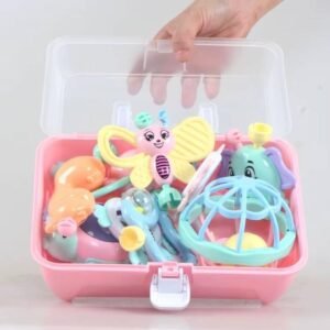 Baby Rattle & Teething Toy Set with Storage Case – Sensory Development Toys for Infants