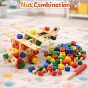 Wooden Multi-Functional Nut Combination Set – DIY Educational Construction Toy for Kids