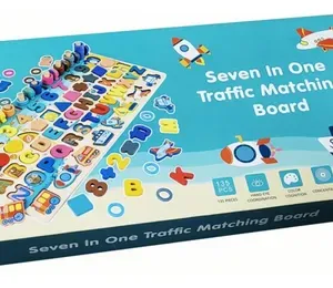 7-in-1 Traffic Matching Board – Wooden Educational Alphabet, Numbers & Puzzle Learning Toy for Kids