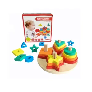 Montessori Wooden Shape Sorting & Stacking Tower – Color Learning Educational Toy for Toddlers (Age 2+)