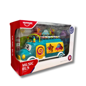 HUANGER Musical Activity Bus Toy for Kids – Shape Sorter & Xylophone Pull Along Educational Learning Toy for Toddlers 18+ Months