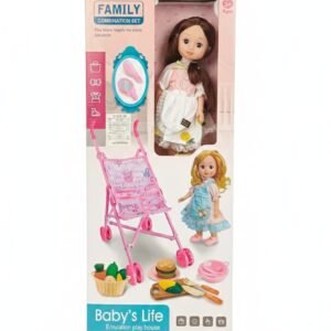 Baby's Life Deluxe 3-in-1 Doll Playset – Fashion Doll with Foldable Stroller, Picnic Food, and Beauty Accessories