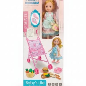 Baby's Life Deluxe Family Combination Set – Fashion Doll with Pink Stroller, Picnic Food & Beauty Accessories