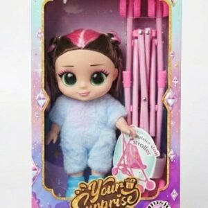 Funny Bunny Sweet Surprise Doll – Cozy Blue Edition with Foldable Stroller