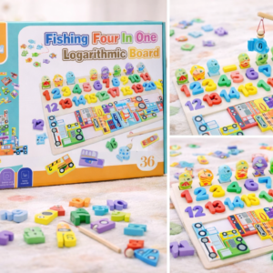 Fishing Four in One Logarithmic Board – Wooden Educational Fishing & Numbers Learning Toy for Kids