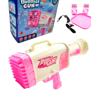 68-Hole Electric Bubble Gun – Rechargeable LED Bubble Blaster for Kids (Pink / Blue/Black)